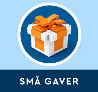 LEGO små gaver – gaveæske bygget af hvide og orange LEGO-klodser med sløjfe