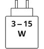 Nepieciešamā lādētāja jauda: 3–15 W, USB PD