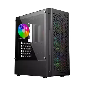 Datora korpuss GEMBIRD Fornax 400X Midi Tower melns — ATX, rūdīts stikls, RGB ventilatori, 4×2.5", 2× USB 3.0