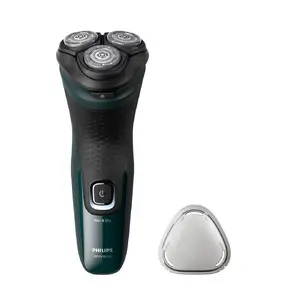 Электрическая бритва Philips Shaver 3000X Series X3002/00 для влажного и сухого бритья роторная с системой лезвий PowerCut 4D Flex Heads и выдвижным триммером черно-зеленая