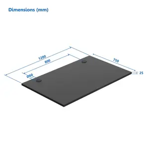 Galda virsma up up KB-57021PT, laminēta skaidu plātne, melna, 1200×750×25 mm