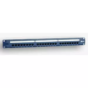 EMITER EmiterNet 19 collu komutācijas panelis 24xRJ45 UTP Cat.5e 1U ar plauktu un PoE atbalstu zilā krāsā