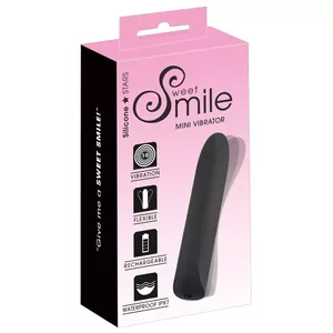 Mini vibrators Sweet Smile Silicone melns — uzlādējams, ūdensizturīgs, garums 12 cm, Ø 2.5 cm