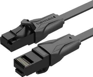 Плоский патч-корд Cat.6 UTP 2 м черный — Vention, RJ-45–RJ-45, золотое напыление контактов, 1000 Mbps