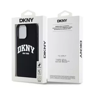 Cietais maciņš DKNY DKHMP14XSNYACH priekš iPhone 14 Pro Max, šķidrais silikons, melns ar drukātu logotipu