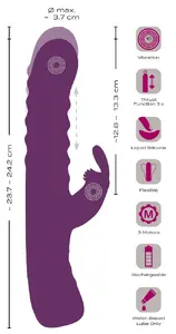 Trušīša vibratoru Javida Silicone Purple — dubultā stimulācija, uzlādējams, 3 motori, kopējais garums 23.7–24.2 cm, Ø līdz 3.7 cm