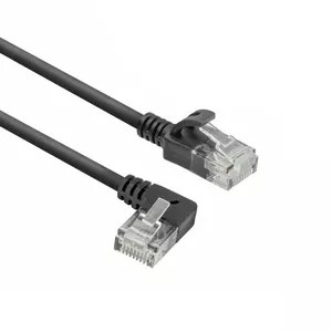 ACT Cat6a U/UTP Slimline plānais tīkla kabelis 1 metrs melns ar RJ45 savienotājiem 90° leņķī pa kreisi uz taisnu LSZH
