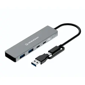 USB centrmezgls GrauGear G-HUB2C2A-10G — 4 porti USB 3.2 Gen 1 (2x Type-C, 2x Type-A), 10 Gbit/s, 100 W, alumīnijs, pelēks