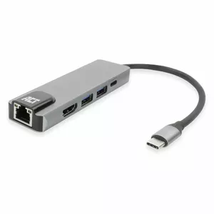 ACT AC7091 USB-C 4K dokstacija ar 1 HDMI monitora pieslēgvietu, Gigabit Ethernet, USB-A un 100W Power Delivery barošanas caurlaidi