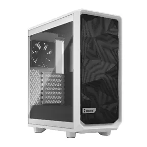 Datora korpuss Fractal Design Meshify 2 Compact — balts, atbalsta ATX PSU, 2×140 mm priekšā, 1×120 mm aizmugurē, 2.5"/3.5" diskus, 210×424×475 mm