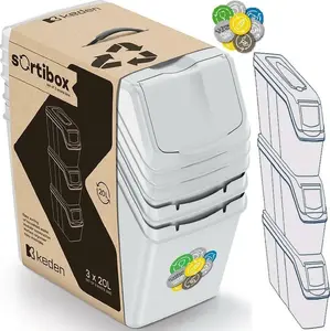 Atkritumu tvertne Prosperplast Sortibox 20L komplekts 3 gab. — pelēka, kompakts šķirošanas konteiners