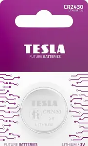 Monētas tipa akumulators TESLA CR2430 — litija pogveida 3V, izmērs CR2430