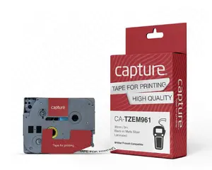 Marķēšanas lente Capture CA-TZEM961 melns uz sudraba neilons 3.6 cm 8 m Brother P-Touch saderīga