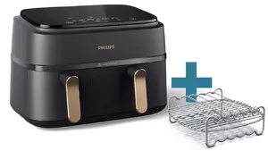Philips 3000 series NA352/04 Аэрофритюрница с двумя корзинами, емкостью 9 л, вместимостью продуктов 1.5 кг, мощностью 2750 Вт, сенсорным управлением, черного и медного цвета