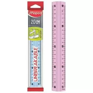 Lineāls Maped Study 20 cm neplaisājošs plastmasas, maisītās krāsas
