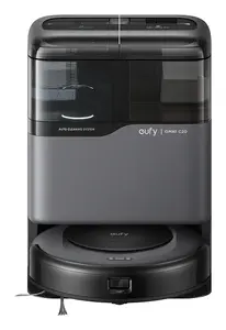 Eufy Omni C20 melns robotputekļsūcējs ar mitrās un sausās uzkopšanas funkciju, 7000 Pa sūkšanas jaudu, bezmaisa dizainu un 180 min darbības laiku