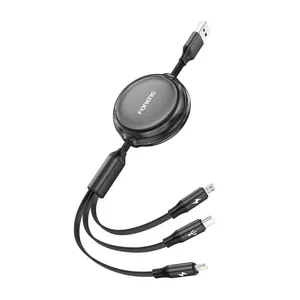 3‑1 izvelkams kabelis FONENG X113 1,1 m melns — Lightning, USB‑C, micro‑USB