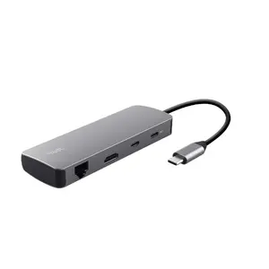 Trust Dalyx 8-in-1 USB Type-C centrmezgls ar HDMI, RJ-45, USB-A, USB-C un SD/MicroSD karšu lasītāju, pelēks