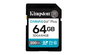 Kingston Canvas Go! Plus 64GB SDXC UHS-I Memory Card 200MB/s Read Speed Class 10 U3 V30