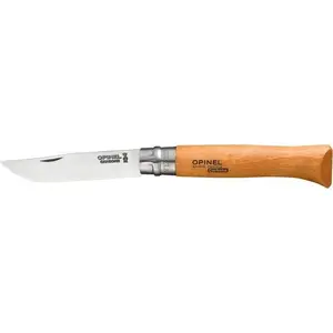 Pocket knife Opinel 12 carbon with beechwood handle — folding carbon-steel blade, classic locking ring