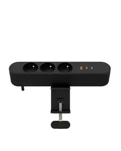 MicroConnect MC-MDPS-FR3-67W galda kontaktligzidu bloks ar 3 E tipa franču kontaktligzdām, 2 USB-C un 1 USB-A portiem, 67W jaudu, 1.8m kabeli, melns