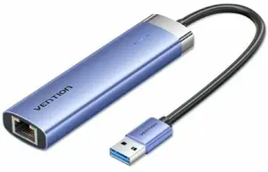 Vention TGFSB USB 3.2 Gen 1 (3.1 Gen 1) Type-A 5-portu hub ar Gigabit RJ-45 un USB-C, zils