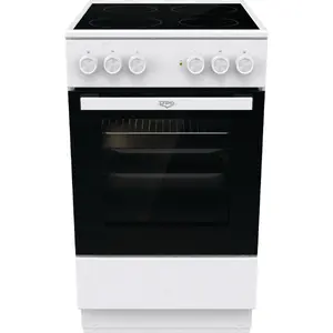 Upo FR511A GSDA2 UEC5A20W Freestanding Cooker with Zone Induction Hob, 4 Cooking Zones, Electric Oven 74 L Capacity, Rotary Control, White Glass-Ceramic