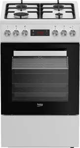 Plīts BEKO FSM52332DWDT, brīvi stāvoša ar gāzes plīti — 4 ugunskura vietas, platums 60 cm
