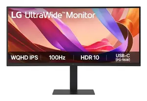 34" 21:9 UltraWide WQHD IPS monitors LG 3440x1440 HDR10 sRGB 99% USB‑C, 5 ms, VESA, augstuma regulēšana, iebūvētie skaļruņi