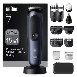 Elektriskais skuveklis BRAUN All-in-One AIO7580 — bezvadu uzlādējams, mitrai un sausai lietošanai, 120 min darbība, 21 garuma pakāpe, visam ķermenim