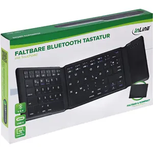 InLine 55379B Universāla bezvadu Bluetooth tastatūra QWERTZ Vācu izkārtojums ar skārienpaliktni USB Type-C uzlādes ports Melna
