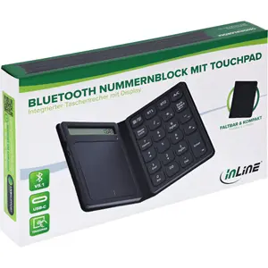 InLine 55379G Universāla Bluetooth Bezvadu Tastatūra ar Skārienpaliktni un Ciparu Bloku Melna