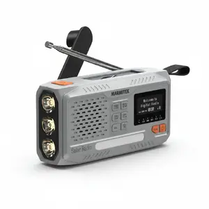 Marmitek RESQ 100 Portable Wind-up Outdoor Radio with DAB+, FM, Bluetooth 5.3, Powerbank 4500 mAh, Solar Panel and Hand Crank, Light Grey