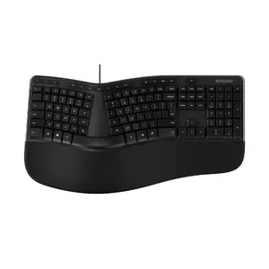 Ergonomiska pilna izmēra vadu biroja tastatūra Incipio LXM-00008 USB QWERTY melna ar izliekto izkārtojumu un paliktni plaukstai