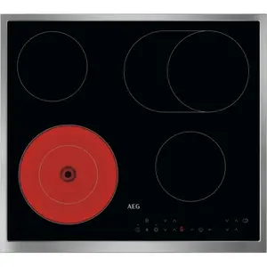 AEG NRN64A06XB Встраиваемая керамическая варочная панель черного цвета с 4 зонами нагрева, сенсорным управлением, таймером и мощностью 7000 Вт