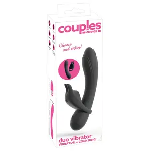Vibrators Couples Choice Duo Vibrator — silikons, uzlādējams, ūdensizturīgs; vibrators 20 cm (ievadījuma garums 15 cm, Ø maks. 3,8 cm); gredzens 10,5 cm, Ø 3,1 cm