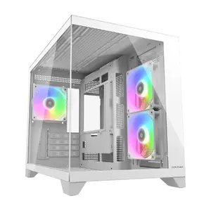 Mini Tower PC korpuss Cougar FV150 ARGB balts — Micro-ATX / Mini-ITX, sānu logs, 2x120mm + 1x120mm ventilatori, 2.5" un 3.5" pārvietojami diski