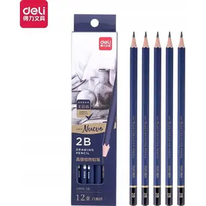 Skeču zīmuļi DELI Nuevo komplekts 12 gab., cietība 2B, koka zīmuļi zīmēšanai
