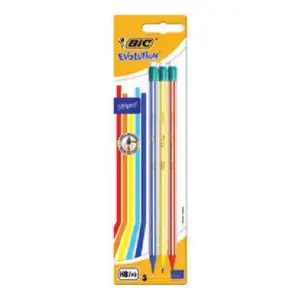 Graphite pencil BIC 8902781 HB, round shape, multicolour barrel, pack of 3