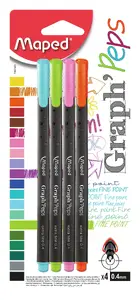 Maped finelaineri 749143 — 0,4 mm gals, komplekts 4 krāsas (zils, zaļš, oranžs, rozā)