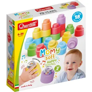 Mīkstie būvniecības klucīši ar grabuli QUERCETTI Momy 18 daļas
