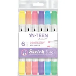 Набор маркеров INTERDRUK Sketch Line Pastel — 6 цветов, спиртовые маркеры для скетчей