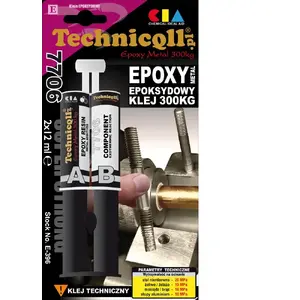 Epoksīda metāla līme Technicqll E-396, šķērsilgums 300 kg, 2x12 ml