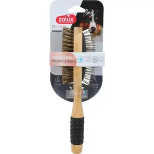 Double wooden grooming brush for dog ZOLUX DOG SALON, wooden handle, dual-sided bristles