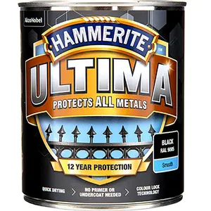 Krāsa HAMMERITE Ultima metālam, melna RAL 9005, 750 ml