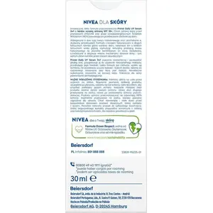 Nivea 2‑in‑1 Primer Daily UV Serum SPF50+ 30 ml — grima prāmeris un sejas UV serums