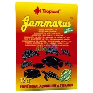 Tropical GAMMARUS TOREBKA 12 g — žāvētas gammāru garneles barība tropiskajām un jūras zivīm, iepakojums 12 g