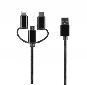 USB kabelis HAVIT Setty 3‑1 (Lightning, USB‑C, microUSB) 1,0 m 2A melns neilons