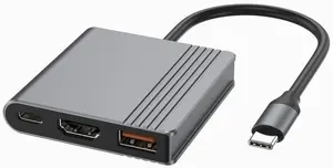 Gembird A-CM-COMBO3-05 USB Type-C 3-in-1 daudzportu adapteris ar HDMI, USB 3.2 Gen 1 un USB Type-C PD, 10000 Mbit/s, pelēks