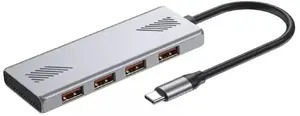 Gembird UHB-CM-U310-A4-01 4-portu USB-C centrmezgls ar sudraba metāla dizainu